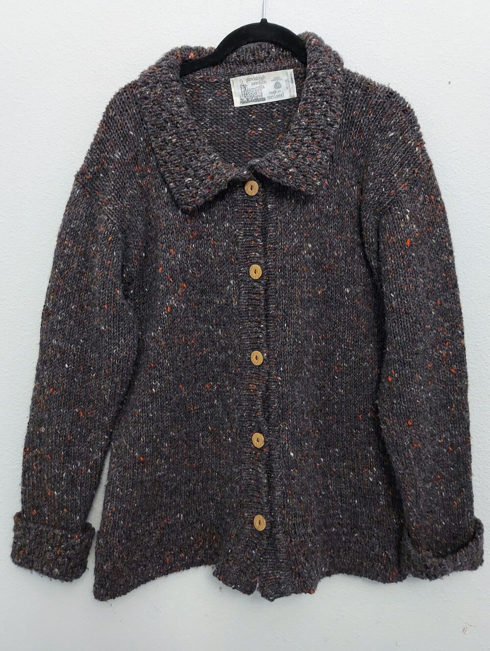Glendalough Woolen Mills Hand Loomed Irish Wool Cardigan Brown L/XL Vintage